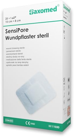Saxomed SensiPore Pflaster 25 Stück - Wundpflaster steril 15x8 - Wundauflage nicht haftend 10x4 cm - steriler Wundverband Pflaster sensitiv - Akute Wundversorgung und postoperatives Pflaster