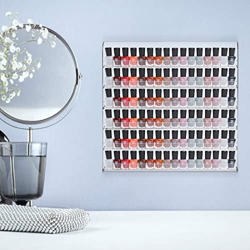 KenSyuInt 6 Tier 96 Bottles Acrylic Nail Polish Display Stand Nail Polish Organiser Storage Wall Mounted Clear Nail Polish Wall Rack Transparent Cosmetic Display Holder Shelf