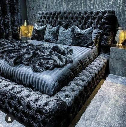 Atomic Sleep Crushed velvet Park Lane Ambassador Bed Frame - With Mattress/Gas Lift Option - UK Made (Champagne Crush, Super King 6ft with Gas Lift Storage)