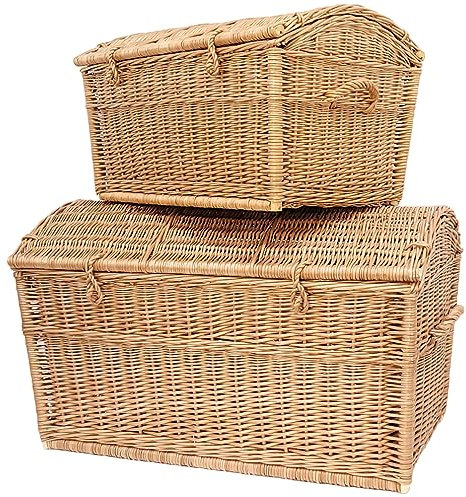 WEECO Weidenkorb 60cm und 80cm, Weidentruhe Piratenform - Aufbewahrung für Decken, Bücher, Spielzeug oder andere Gegenstände