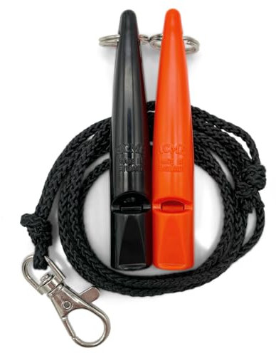 ACME Hundepfeife No. 211,5 mit Pfeifenband | Im Doppelpack | 2 Pfeifen inklusive 2 Bänder | Ideal für den Rückruf - Laut und weitreichend (Black + DG Orange)