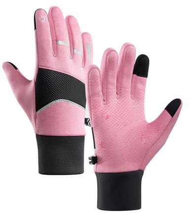 Gants longs en cuir pour femmes Gants de moto noirs Gants de vélo à écran tactile, Gants thermiques d'hiver chauds, Gants de VTT antidérapants, Respirants, Gants en dentelle (rose, S)