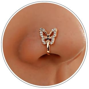 Wendalern Boho CZ Papillon Faux Anneau de Nez Or Papillon Septum Anneau de Nez en Forme de U Clip sur Nez Manchette Pas de Piercing Pliable Nez Stud Bijoux de Corps pour Femmes Filles