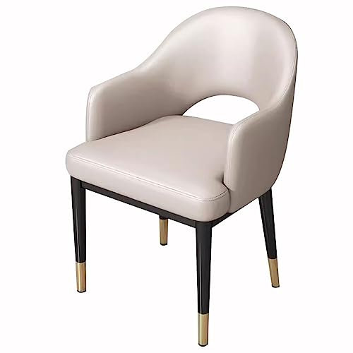 GBOMB Küche Esszimmerstühle Litschi Leder Haushalt Schreibtischstuhl Freizeit Modern Wohnzimmer Esszimmer Akzent Armlehnstühle Stabile Metallbeine (Farbe: Beige Weiß)