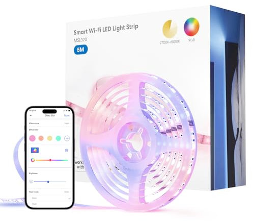lomota Smart Striscia Led Alexa Intelligente 5M Controllo Vocale per Alexa e Google Assistant, Striscia RGBWW Telecomando, Illuminazione Con Timer, Striscia DIY Funziona Per Casa, Festa, Natale