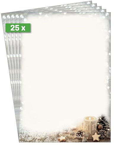 SIGEL DP450 Briefpapier Weihnachten Beige Christmas Candle, A4, 25 Blatt, Weihnachtsbriefpapier aus nachhaltigem Papier für Weihnachtspost, Angebote, Einladung, Menükarte