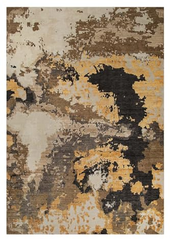Wecon Home Manhattan gewebter Kurzflorteppich, 50 x 80 cm, Gold | Kurzflorteppich aus Neuseeland-Wolle in luxuriösen Goldtönen, elegante Haptik & angenehmes Wohlgefühl für Wohnzimmer