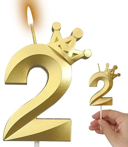 Generic Gold Number 2 Candles for Cake Toppers - Unscented, Modern, Bordered, Non-Toxic, Smokeless, Long Burning - Perfect for Birthdays, Weddings, Parties - 8cm x 14.5cm - 1 Count