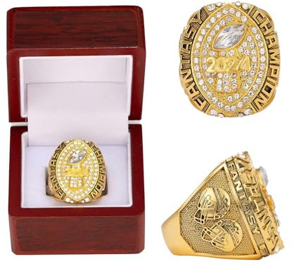 HYKJSHED 2024 Fantasy Football Ring Meisterschaftsring FFL Champions Ring Souvenir Fan Geschenk Vatertag Sammlerstücke Ring Vitrine(Size:14)