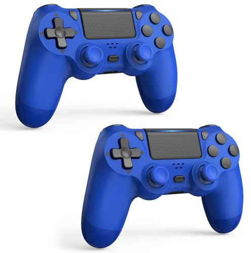 SHINXIN Confezione da 2 controller wireless compatibili con PS4/Slim/Pro/PC con doppia vibrazione/porta audio/tipo C da 3,5 mm e 2 cavi di tipo C (blu + blu)