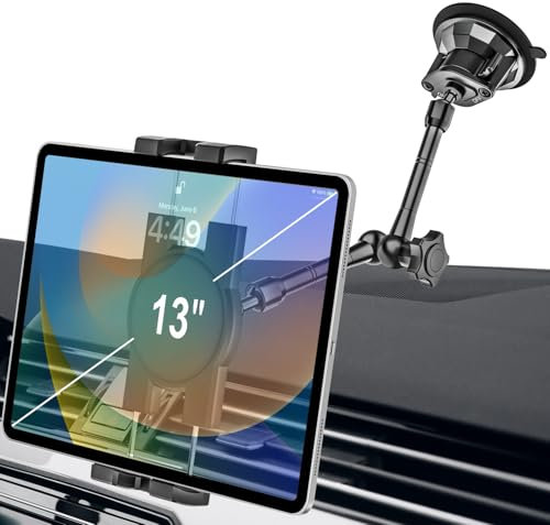 EXSHOW Schwerlast Auto Tablet Halterung - [Metallarm] Armaturenbrett Windschutzscheibe Tablet Halterung Autohalterung Saugnapf für iPad Pro Air Mini, Smartphone, Sumsung Tab und 4,7-13 Zoll Geräte