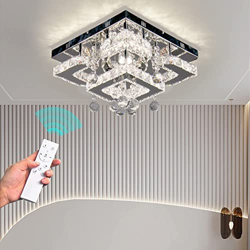 CXGLEAMING 30cm Modern LED Kristall Kronleuchter Deckenleuchte Pendelleuchte Geeignet für Wohnzimmer, Schlafzimmer, Küche, Flur, Eingang Edelstahlrahmen 36W (Farbtemperatur und Helligkeit einstellbar)