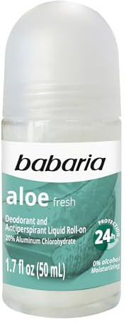Babaria Roll-On Deodorant, Aloe - Alcohol-Free Antiperspirant for Women and Men with 24-Hour Protection - Moisturizing Anti Sweat Deodorant - 1.7 oz