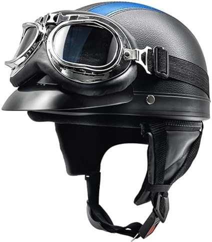 Casques Bols Jet Moto Vintage avec Lunettes Casque de Pilote Rétro Casque Casque Scooter Homme Femme Demi Casque Coupe-Vent Casque pour Moto Vélo Scooter