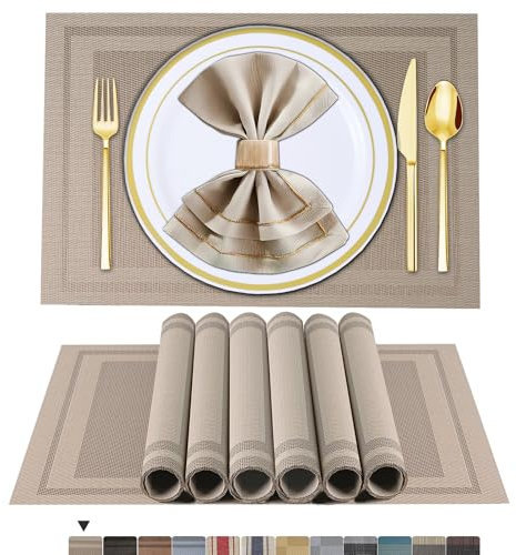 ARTAND Platzsets Abwaschbar 4er Set Vinyl Tischsets für Esstisch Küchen Platzset Dauerhaft PlatzdeckenTischzubehör -4er Set, 01 Beige