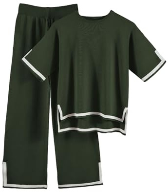 Slakerbe Conjunto de ganchillo para mujer, verano 2024, juego de jersey de punto, pantalones anchos en colores macaron