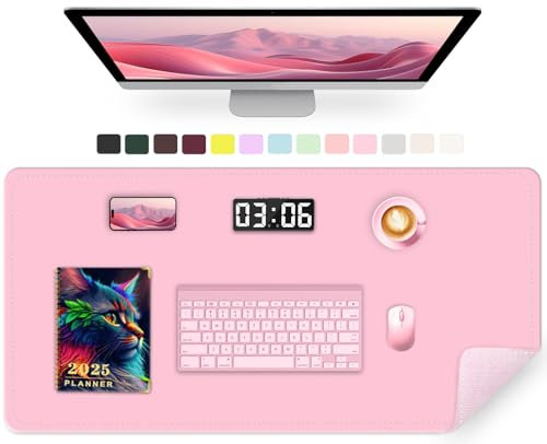 METEOROCK Schreibtischunterlage 90 x 43 cm, PU Leder Große Tischschutzpolster, Wasserfest & Rutschfest Computer Schreibtischunterlage, Büro Tischunterlage für Tastatur Maus (Märchenhaftes Rosa)