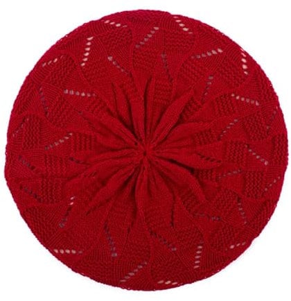 FULUJIDI Barett Baskenmützen Frauen Schlichte Farbe Strick-Beret-Hut Damen-Künstler Mütze Mütze Lässig Dünne Acryl-Baskenmützen Für Frauen Dunkelrot