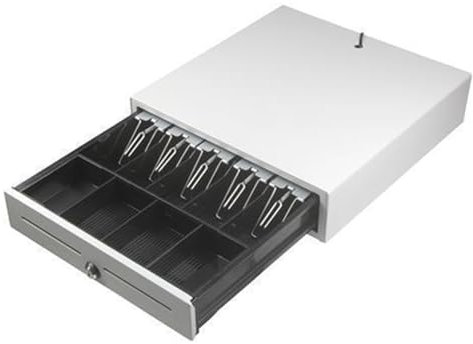 Cassetto elettronico per contanti con chiavi, con bordo arancione, per ricevute/stampante termica POS, vassoio per 7 banconote e 3 monete, interfaccia RJ11