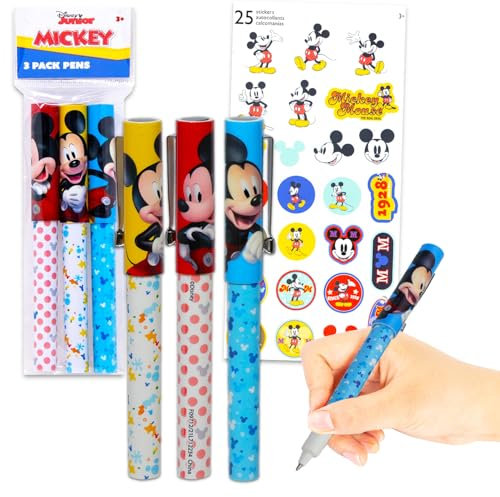 Disney Set di penne a sfera con Topolino, set regalo con 3 penne a sfera Topolino, per bambini e adulti, con adesivi, molto altro ancora, set regalo di Topolino per ufficio e scuola