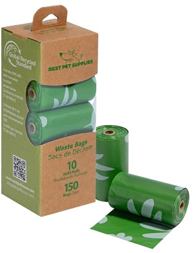 Best Pet Supplies Poop Bags for Dogs, 50% Post-Consumer Recycled Content dog waste bags on rolls, fits all poop bag holders for leashes - 150 Count, Green, Unscented