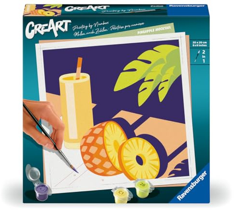 Ravensburger CreArt Mocktail Pineapple Paint by Numbers for Adults | DIY Painting Set with Brush and Acrylic Paints, 20 x 20 cm, Gift for Women and Men