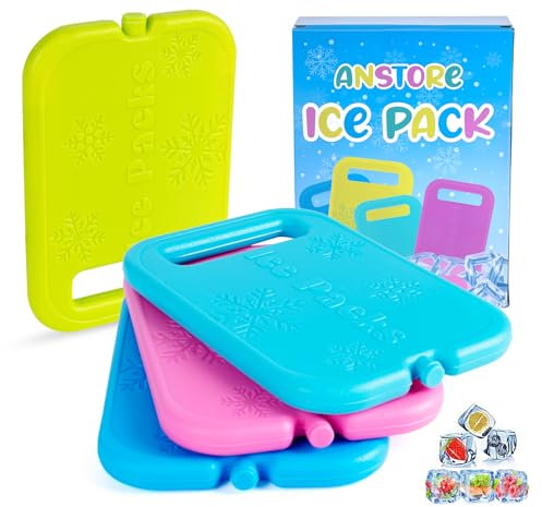 Anstore 4 Stück Kühlakku Wiederverwendbare, 200ml Kühlakkus für Kühlbox mit Tragegriff, Ice Packs for Lunch Boxes, 16x11x1.5cm 4 Farben Flach Kühlelemente Lange Kühlleistung für Reisen, Picknick
