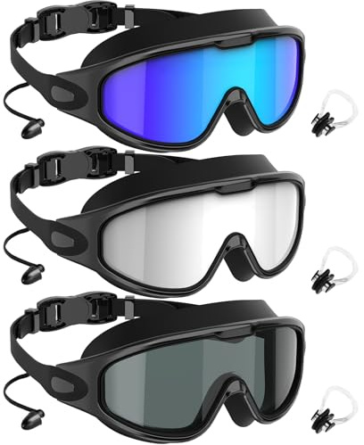 NSSIW Swim Goggles, Anti-Fog UV 180°Clear View Swimming Goggles, 3 Pack Goggles Swimming Adult Men Women Youth