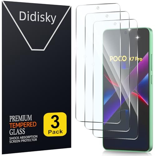 Didisky (3-Piezas Cristal Templado Protector de Pantalla para Xiaomi POCO X7 Pro 6.67, Antihuellas, Sin Burbujas, Fácil de Limpiar, 9H Dureza, Transparente
