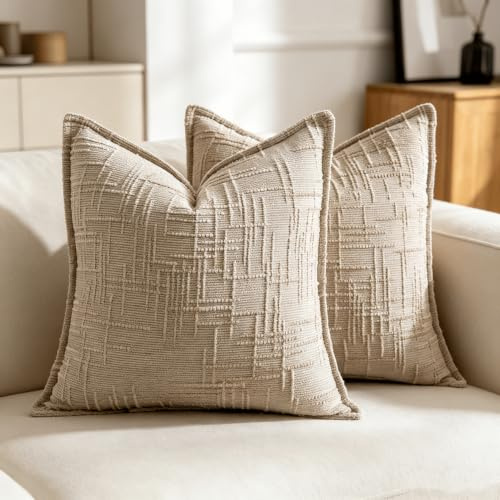 OYIMUA Kissenbezug 40x40 Beige 2er Set Weiche Chenille Kissenbezüge Textur Bambusfugen Sofa Dekokissen Edel und Luxus Kuschelkissen für Wohnzimmer Schlafzimmer & Heimdekoration