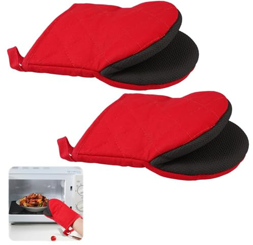 1 Par Manoplas Cocina (19.5x15.5 cm), 260 ° Resistente al Calor Guantes para Hornear, Antideslizante de Caucho de Cloropreno y Algodón Guantes Cocina Horno para Hornear, Asar, Hornos de Microondas