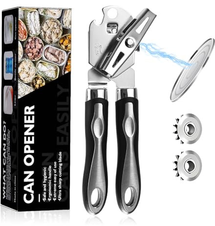 Flintronic Can Openers with Magnet, 3-in-1 Stainless Steel Manual Tin Openers with Non-Slip Grip, Handheld Heavy Duty Can Opener with Multifunctional Bottle Opener, for Work, Kitchen