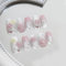 SXVME Cat Eye Ombre Pink 3D Press on Nails Short Square, Flora Spring Fake Nails with Designs, Coffin Glue on nails with Diamond, Thick Cute Extra Short Nails for Women and Girls, 30 Pcs