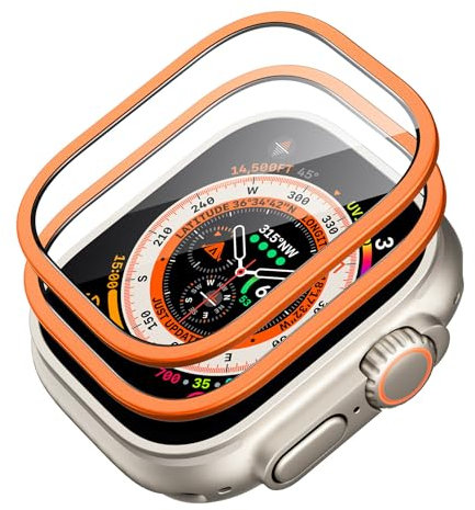 ESR Armorite Protector de Pantalla para Apple Watch Ultra 3/2/1 (2025/2024/2023/2022, 49 mm), Protección Militar, Película de Cristal Templado, Marco Aleación Aluminio, Antiarañazos, Naranja