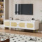 Gegtuon Mobile TV Soggiorno in Rattan per TV da 80 Pollici, Mobile Porta TV per Soggiorno con Contenitore, Mobiletto TV in Legno con Ante e Piedini per Salotto Camera da Letto, 180x50x40 cm, Bianco
