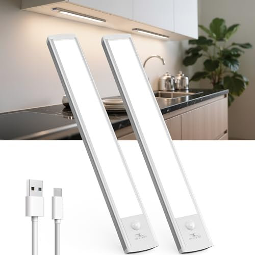 TANSOOL+ Schrankbeleuchtung LED Lampe mit Bewegungsmelder - 2200mAh USB-C Aufladbar Unterbauleuchte Küche Licht - Dimmbar kabellos Nachtlicht für Küche, Treppe, Schrank - 30cm, 2 Stück