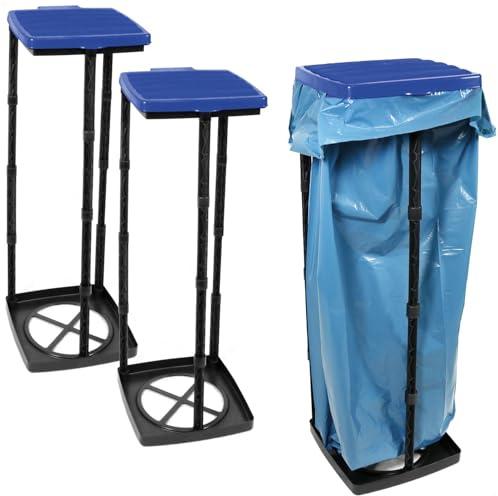 com-four® 3X Supports de Sacs poubelles avec Couvercle - Peut être installé sur 3 hauteurs possibles - idéal pour la Maison, Le Jardin, l'atelier et Le Camping - Support de Sac Jaune (3X - Bleu)