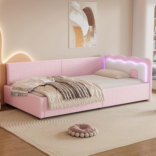 Kinderbett, weißes Holzbett mit Schreibtisch und Regalen, Bett mit Schubladen und Stauraum, Jugendbett für platzsparendes Funktionsbett für Kinderzimmer (Pink, 90 * 200cm)