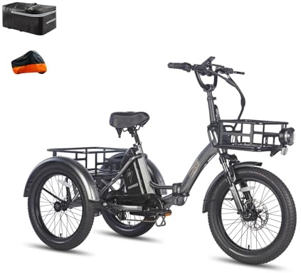 Fafrees F20 Mate faltbares Elektro-Dreirad E-Bike 20 Zoll Fat Tire, 48V 20Ah Akku 120km, hydraulische Feststellbremsen, 180kg Traglast mit Korb