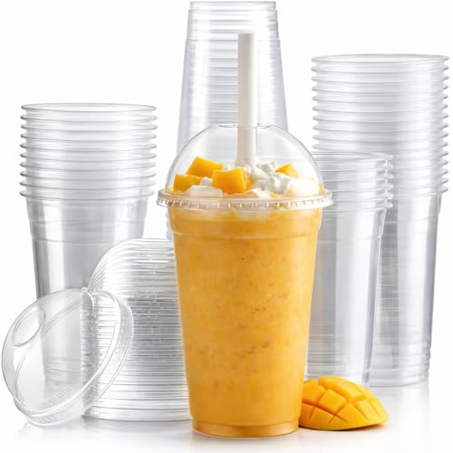 Vertduree 20 Gobelets Transparent 473ml avec Couvercles Dôme