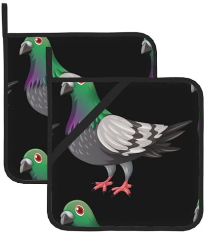 YUGTAEE cartoon pigeon Picture Square Insulation Pot Mat 2 Pieces Thick and durable with lanyard for Microwave Ovens, Ovens, Outdoor Grilling