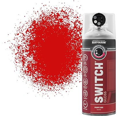 Rust-Oleum Switch 5 in 1 Nozzle Multi Surface Topcoat Decorative Spray Paint Aerosol 400ml Poppy Red Gloss Finish