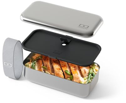 monbento - Bento Box Metall Sense grau Coton - Edelstahl Brotdose mit Luftdichtem Deckel - Lunchbox Erwachsene 700 ml Ofen- und mikrowellengeeignet - Perfkt für Büro/Wandern - Lebensmittelecht