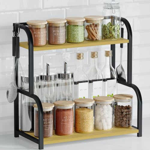 Kitchen Shelf Organiser Coffee Station - 2 Tier Spice Rack Storage Cupboard