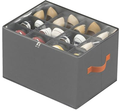 GFUEIGJ Space Saver Shoes Containers Bin Foldable Shoe Organiser Fabric Shoe Storage Box Shoe Organiser with Clear Lids for Wardrobe (1 Pack Gray)
