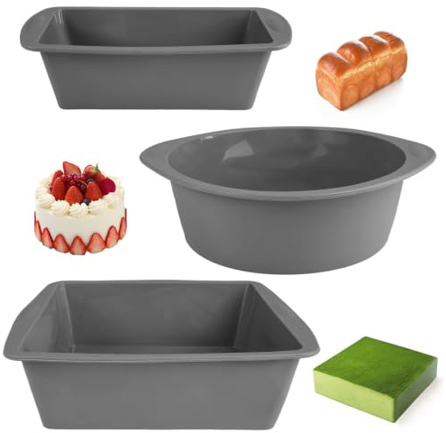 3 Stück Silikon Backformen Set,BPA-Frei,Silikonbackformen (Grau) | Antihaftbeschichtung,Silikonbackform,Silikon Brotform,Silikonbackform Kastenform für Kuchen,Brot,Quiche,Leicht zu Reinigen