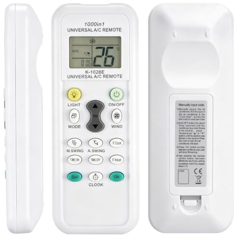 Mando Aire Acondicionado K-1028E, Control Remoto LCD Digital 1000 en 1 | Universal, Compatible con LG, Samsung, Daikin, Gree, Midea, Toshiba, Haier y Otras Marcas y Más de 1000 Marcas