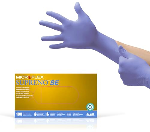 Microflex SU-690 Disposable Nitrile Gloves, Latex-Free, Powder-Free Glove for Cleaning, Mechanics, Automotive, Industrial, or Medical Applications, Violet, Size Medium, Box of 100 Units