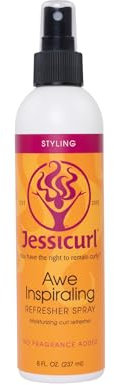 Jessicurl Spray inspirador Awe, sin fragancia añadida, 8 onzas líquidas. Spray refrescante hidratante de rizos de mediodía para cabello rizado, definición de rizos