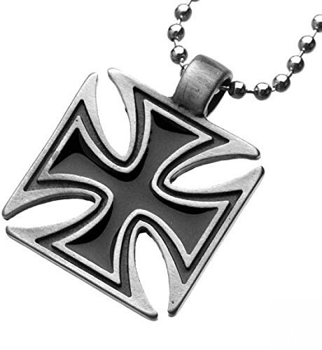 January Anhänger Eisernes Kreuz mit Kugelkette, Halskette für Erwachsene, Klassisch, Silber, Edelstahl, NECKLACE